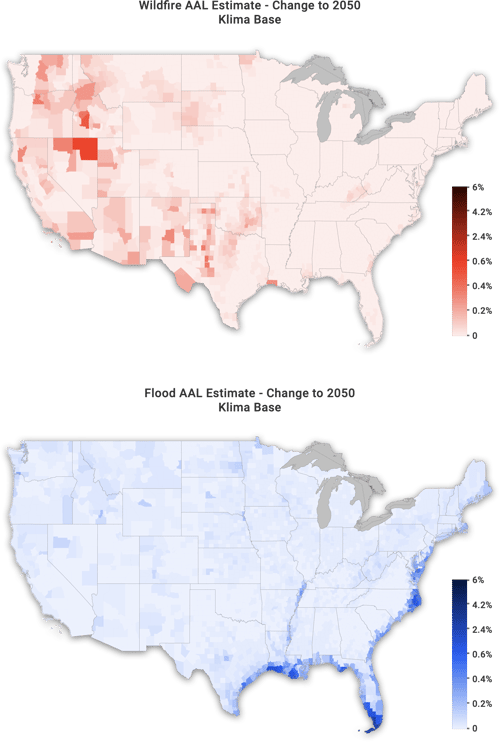 Klima Maps - Average Annual Loss Change to 2050